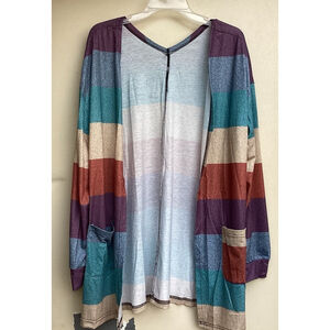 Colorful Striped Lightweight Cardigan Blouse Top Woman’s Large Open Front New